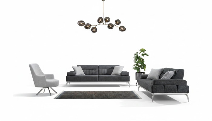 Set da soggiorno 3 pezzi 2x divano a 3 posti grigio con bianco poltrona design moderno tessuto