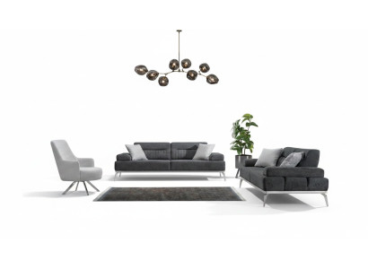 Set da soggiorno 3 pezzi 2x divano a 3 posti grigio con bianco poltrona design moderno tessuto