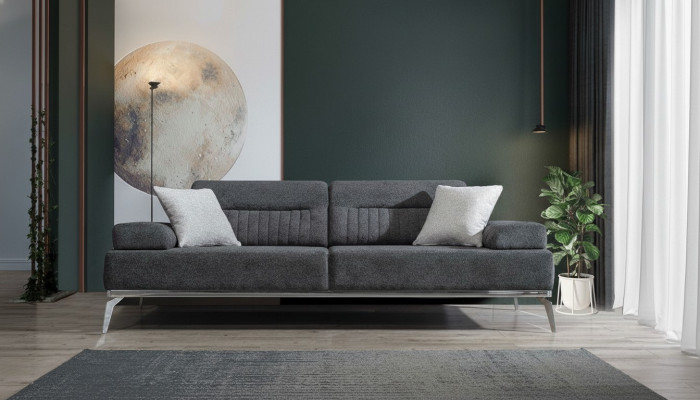 Grigio Salotto Divano moderno in tessuto a 3 posti Design di lusso Materiale tessile