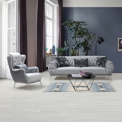 Set soggiorno 2 pezzi. Divano con poltrona design Chesterfield moderno in tessuto.