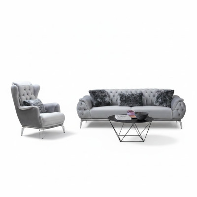 Set soggiorno 2 pezzi. Divano con poltrona design Chesterfield moderno in tessuto.
