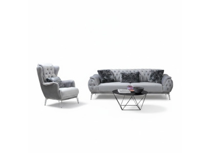 Set soggiorno 2 pezzi. Divano con poltrona design Chesterfield moderno in tessuto.