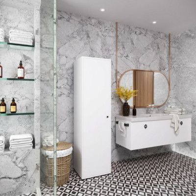 Bagno Mobile da bagno Design moderno con ripiani Bianco Rettangolare Moderno