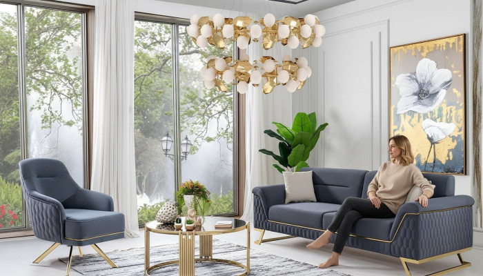 Soggiorno blu Set di divani angolari di design Divano di lusso Sedia moderna