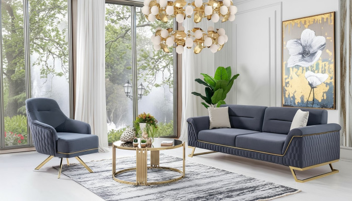 Soggiorno blu Set di divani angolari di design Divano di lusso Sedia moderna