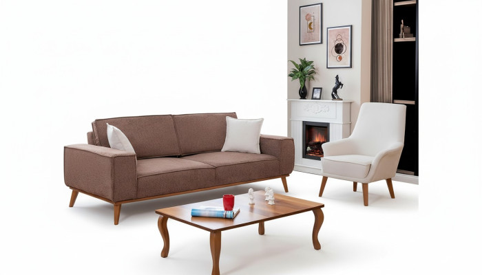 Soggiorno Set 3 posti beige con lussuosa poltrona bianca 2 pezzi