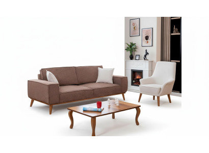 Soggiorno Set 3 posti beige con lussuosa poltrona bianca 2 pezzi