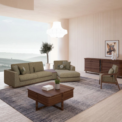 Set soggiorno 2 pezzi completo divano angolare a L relax poltrona moderna tessuto