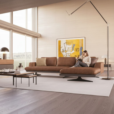 Soggiorno Divano ad angolo in pelle a forma di L Mobili imbottiti Moderni Divano Relax
