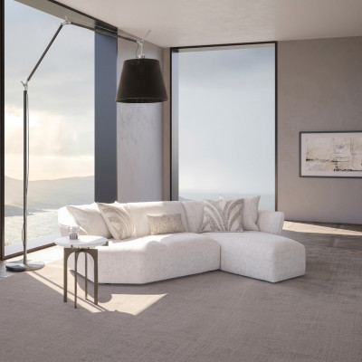 Divano design, bianco, arredamento soggiorno, divano ad angolo in formato L, imbottiti.