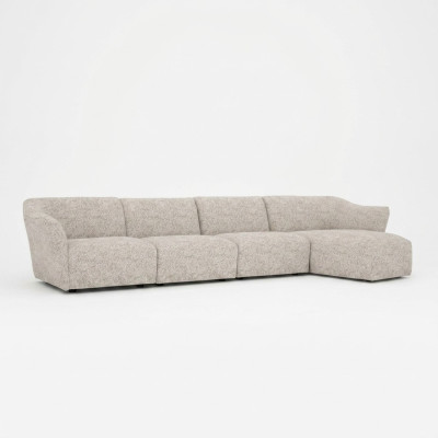 Divano soggiorno angolare design a forma di L, rivestimento bianco lussuoso.