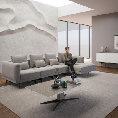 Set da salotto di lusso completo con divano ad angolo, divano a forma di L, design moderno e arredamento.