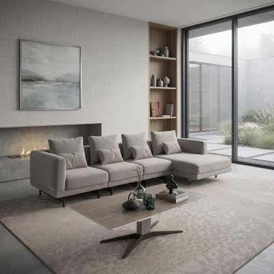 Set da salotto di lusso completo con divano ad angolo, divano a forma di L, design moderno e arredamento.