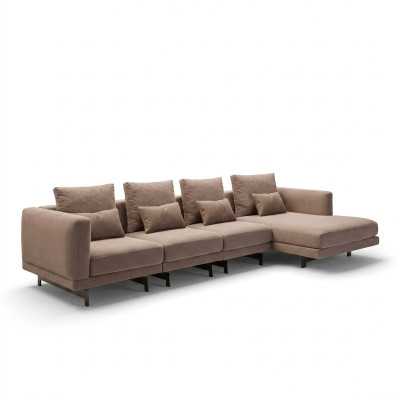 Mobili imbottiti beige di lusso, set da salotto ad angolo, divano ad angolo forma L, arredamento design.