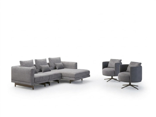 Soggiorno completo 4 pezzi, 2x poltrona con divano ad angolo a forma di L, tavolino da caffè in legno di design