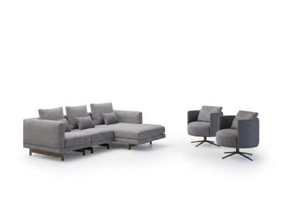 Soggiorno completo 4 pezzi, 2x poltrona con divano ad angolo a forma di L, tavolino da caffè in legno di design