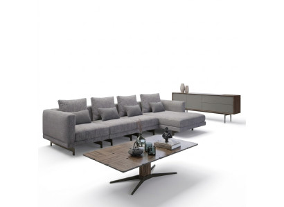 Divano d'angolo di lusso a L per soggiorno, angolo salotto di design completamente nuovo con tavolino.