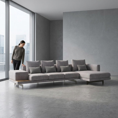 Mobili imbottiti angolari per il soggiorno, divano d'angolo in forma di L, set di design.