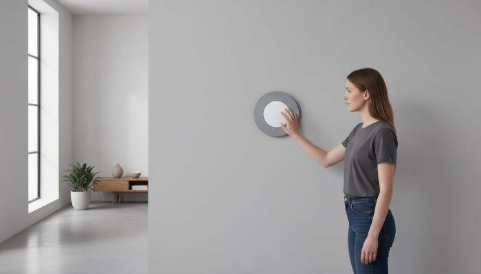 Specchio Rotondo Moderno Specchio da Parete Design Grigio Soggiorno Nuovo Arredamento
