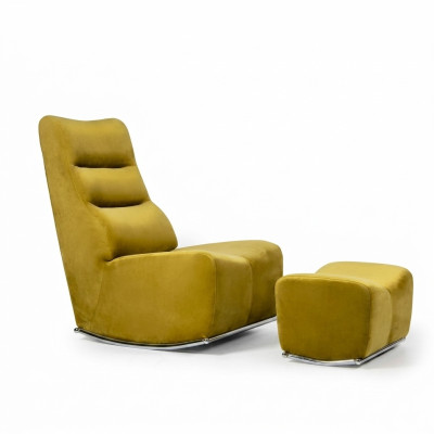 Giallo lusso completo poltrona con poggiapiedi, arredamento soggiorno tessuto design.