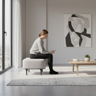 Designer Modern Grey Ottoman Soggiorno Tessuto Imbottito Mobili Imbottiti