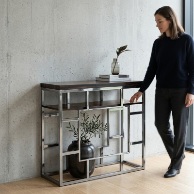 Tavolo da consolle in legno acciaio inox console lusso design soggiorno