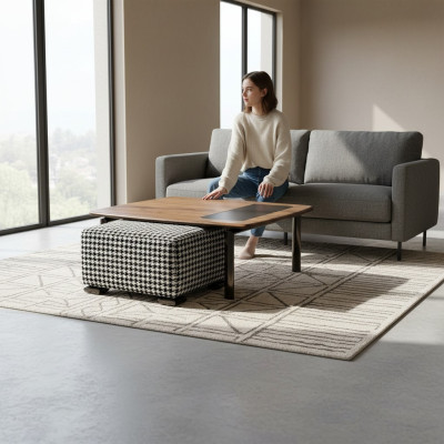 Tavolino moderno completo di design con sgabello per l'arredamento del soggiorno