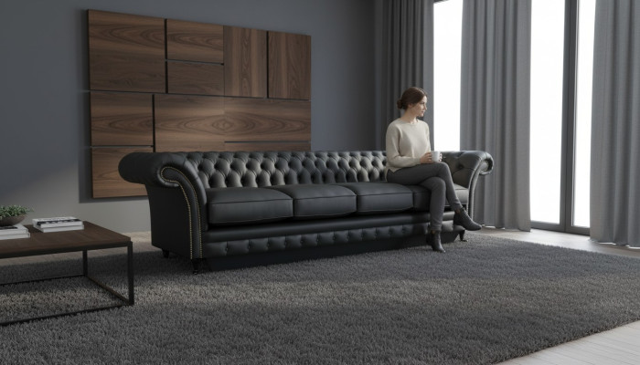 Salotto Chesterfield Divano Nero 4 Posti Moderno Arredamento Nuovo