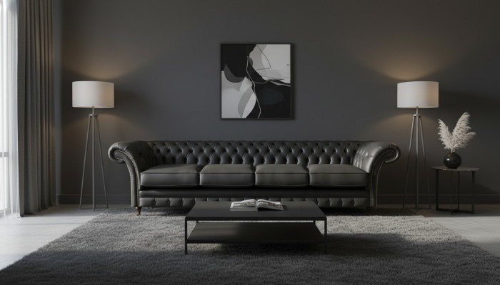 Salotto Chesterfield Divano Nero 4 Posti Moderno Arredamento Nuovo