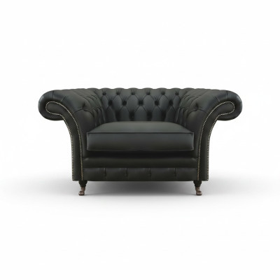 Moderno divano Chesterfield in tessuto per il soggiorno con sedili imbottiti.