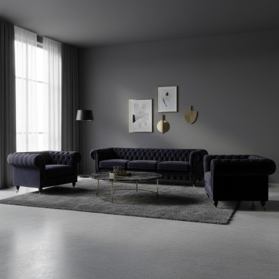 Set da divano di lusso composto da 3 pezzi per il soggiorno, arredamento, mobili imbottiti in stile Chesterfield.