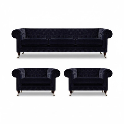 Set da divano di lusso composto da 3 pezzi per il soggiorno, arredamento, mobili imbottiti in stile Chesterfield.