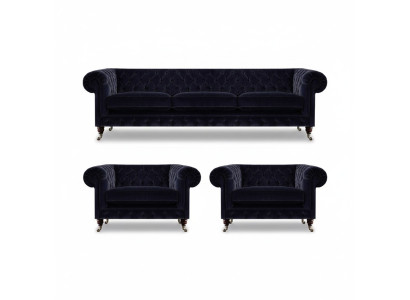 Set da divano di lusso composto da 3 pezzi per il soggiorno, arredamento, mobili imbottiti in stile Chesterfield.