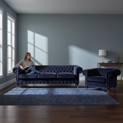 Set soggiorno 2 pezzi Set di divani Tre posti Poltrona Arredamento Chesterfield