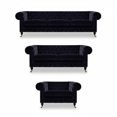 Mobili imbottiti poltrona divano set divani tre posti con divani due posti Chesterfield.