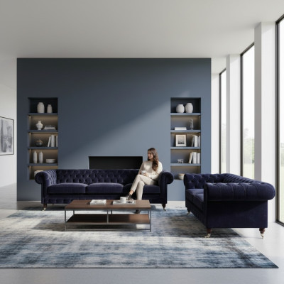 Mobili imbottiti divano a tre posti Arredamento soggiorno Poltrona Blu Chesterfield.