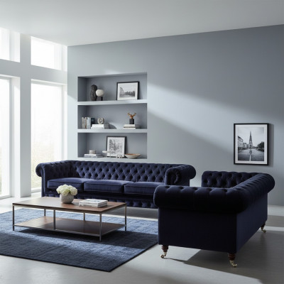 Mobili imbottiti divano a tre posti Arredamento soggiorno Poltrona Blu Chesterfield.