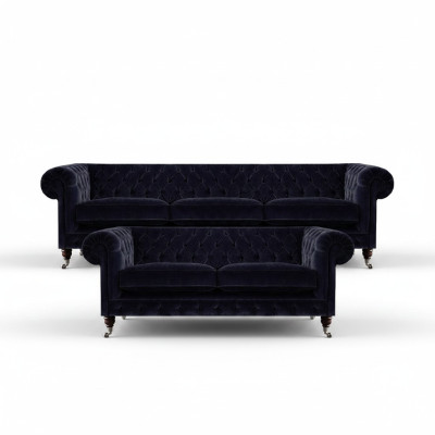 Mobili imbottiti divano a tre posti Arredamento soggiorno Poltrona Blu Chesterfield.