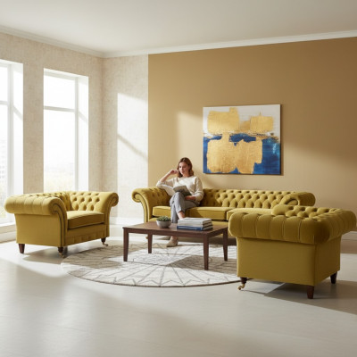 Set di divani design, divano imbottito moderno Chesterfield di lusso nuovo.