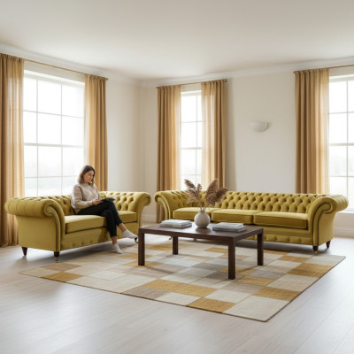 Salotto moderno Chesterfield a tre posti con divani a due posti set di divani.
