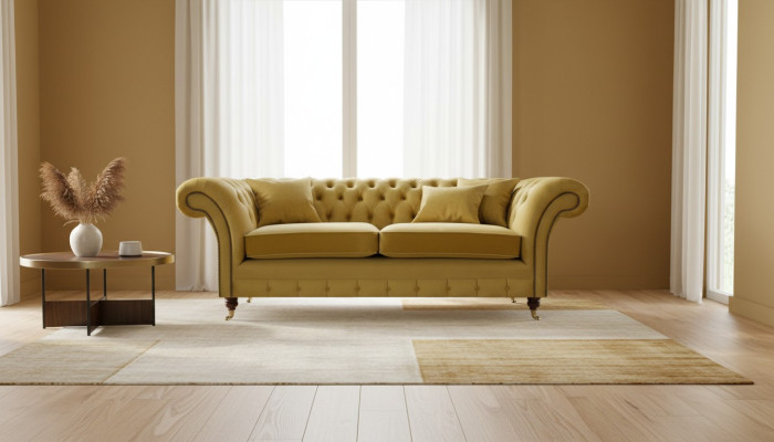 Divano a due posti Chesterfield moderno per il soggiorno.