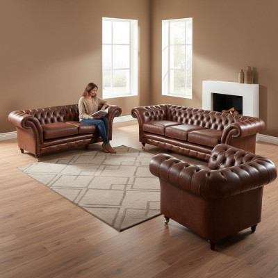 Poltrone divani set 3 pezzi imbottiti sedili poltrone divani Chesterfield nuovi