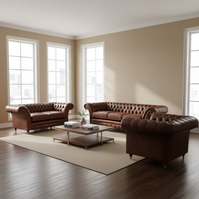 Poltrone divani set 3 pezzi imbottiti sedili poltrone divani Chesterfield nuovi
