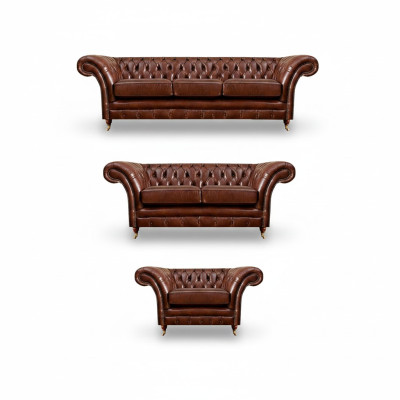 Poltrone divani set 3 pezzi imbottiti sedili poltrone divani Chesterfield nuovi