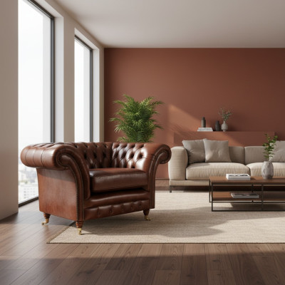 Divano Chesterfield marrone da soggiorno, poltrona, arredamento, nuovo sedile imbottito.