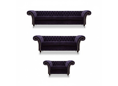 Set da soggiorno imbottito 3 pezzi Chesterfield divano in tessuto poltrone arredamento