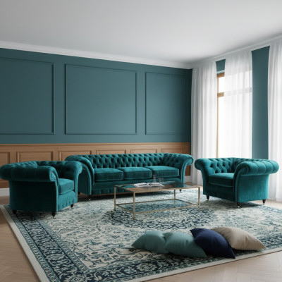 Gruppo divano verde 3 pezzi per soggiorno Chesterfield imbottiti di lusso design nuovo