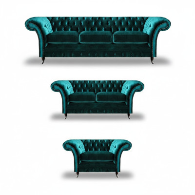 Gruppo divano verde 3 pezzi per soggiorno Chesterfield imbottiti di lusso design nuovo