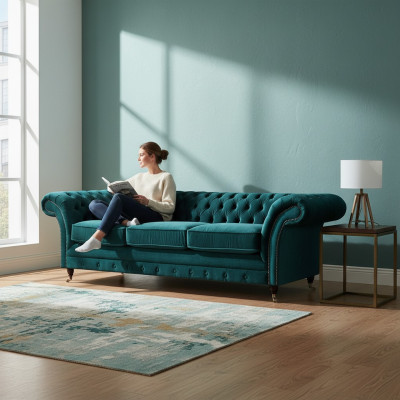 Chesterfield Luxury Design Arredamento Verde Divano a tre posti con divani a due posti