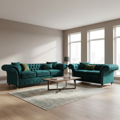 Chesterfield Luxury Design Arredamento Verde Divano a tre posti con divani a due posti